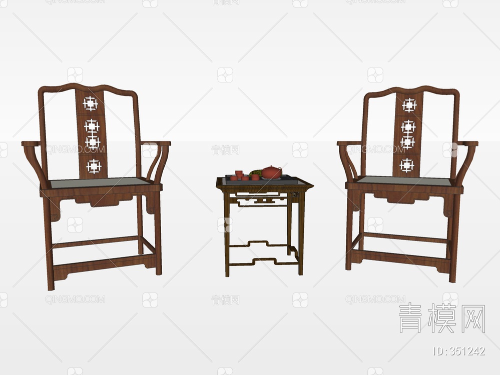 实木单椅组合SU模型下载【ID:351242】