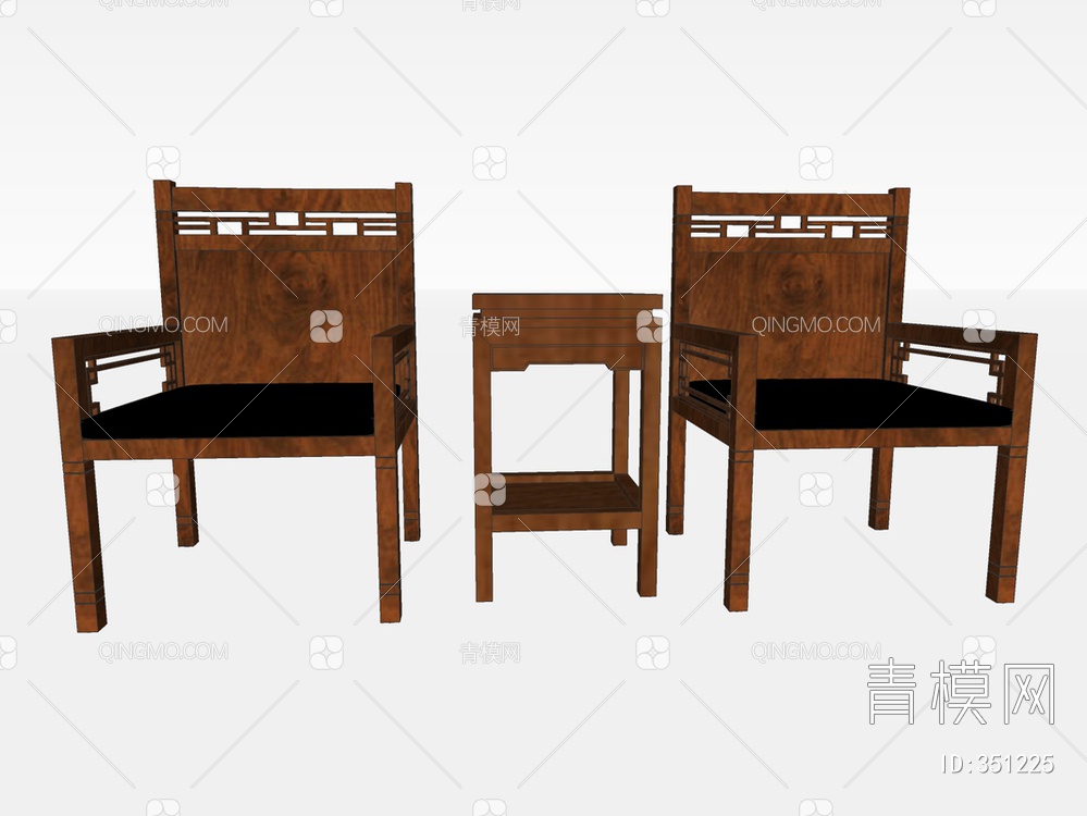 单椅茶几组合SU模型下载【ID:351225】
