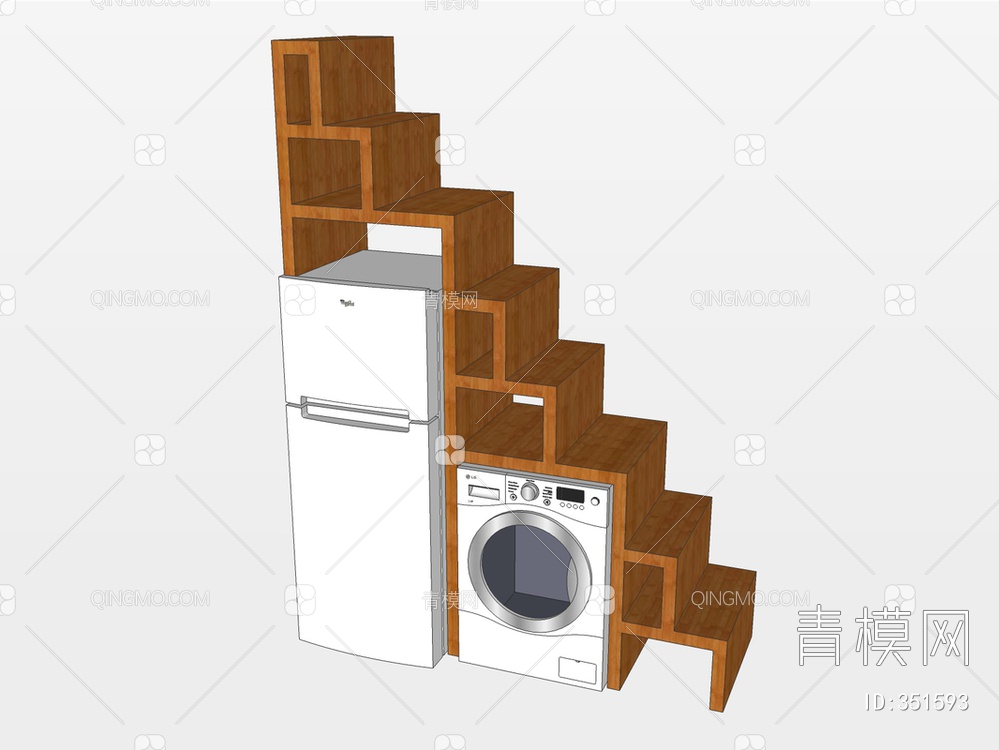 冰柜洗衣机组合SU模型下载【ID:351593】