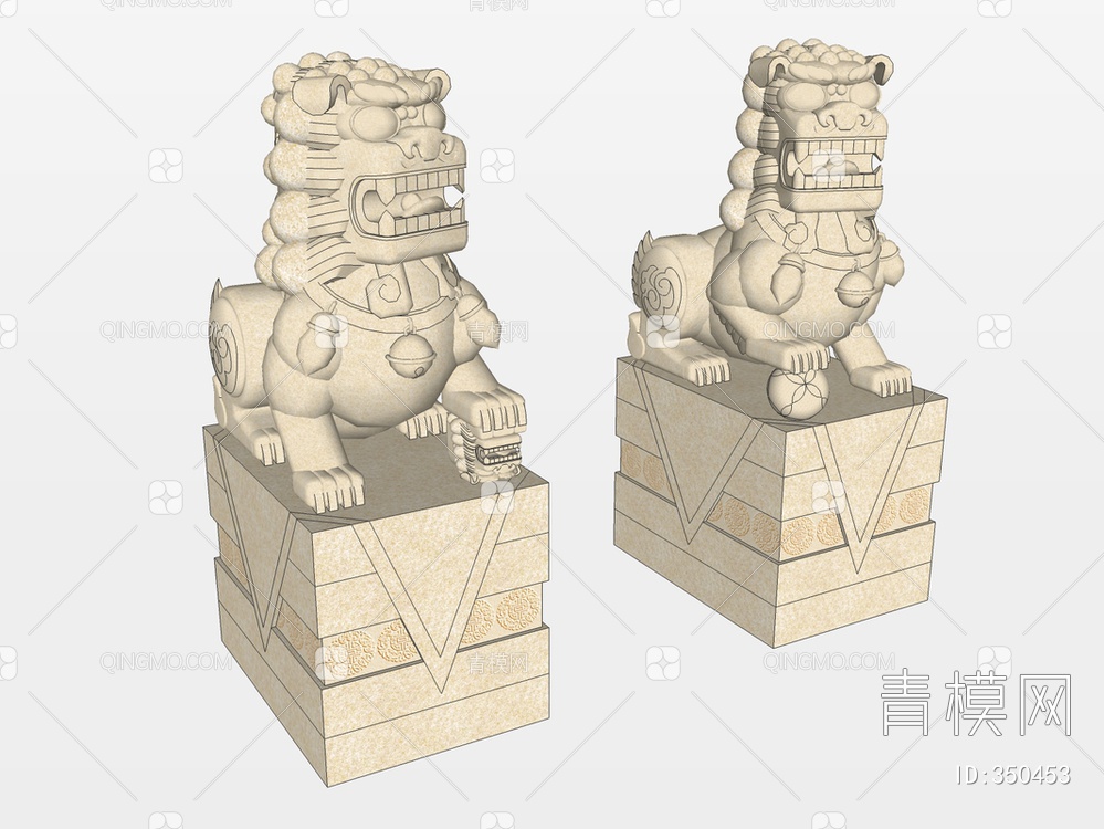雕塑石狮子SU模型下载【ID:350453】