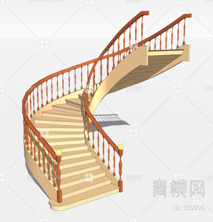 木质楼梯SU模型下载【ID:350906】