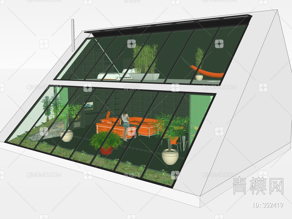 创意建筑玻璃房子SU模型下载【ID:352419】