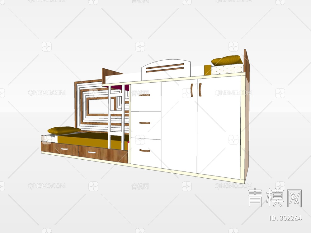 实木上下床SU模型下载【ID:352264】