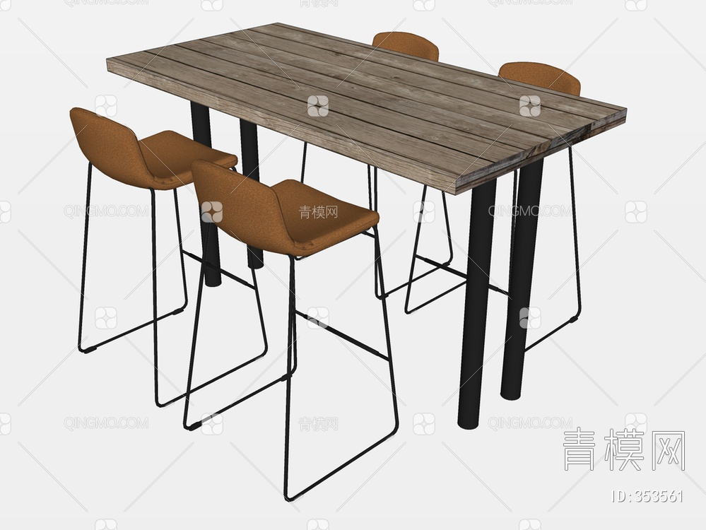 散座餐桌椅SU模型下载【ID:353561】