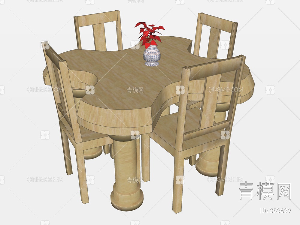 木质餐桌椅SU模型下载【ID:353639】