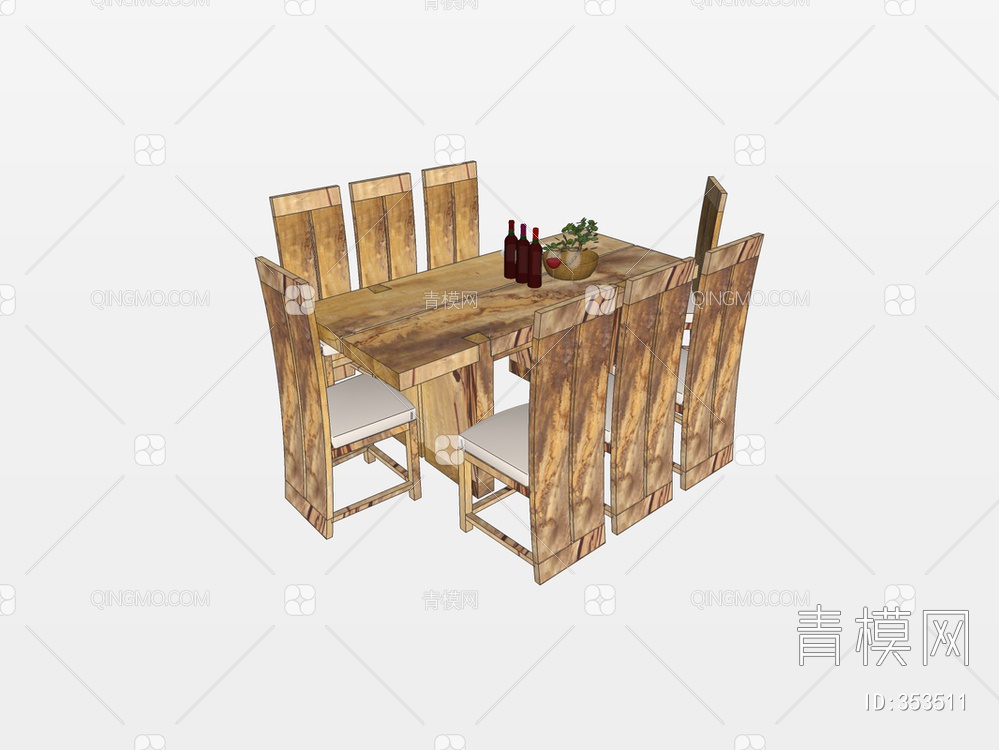 实木餐桌椅SU模型下载【ID:353511】