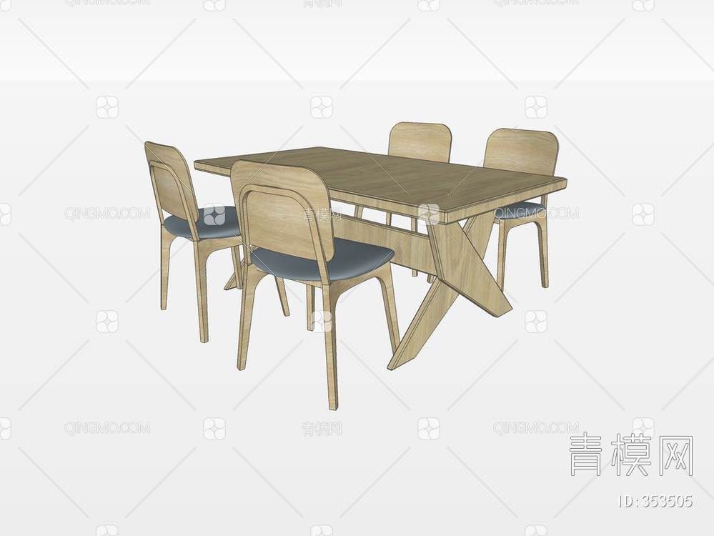 木纹餐桌椅SU模型下载【ID:353505】