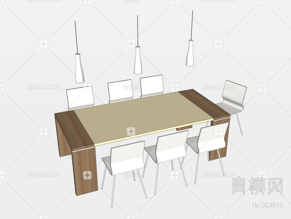 方形餐桌椅SU模型下载【ID:353510】