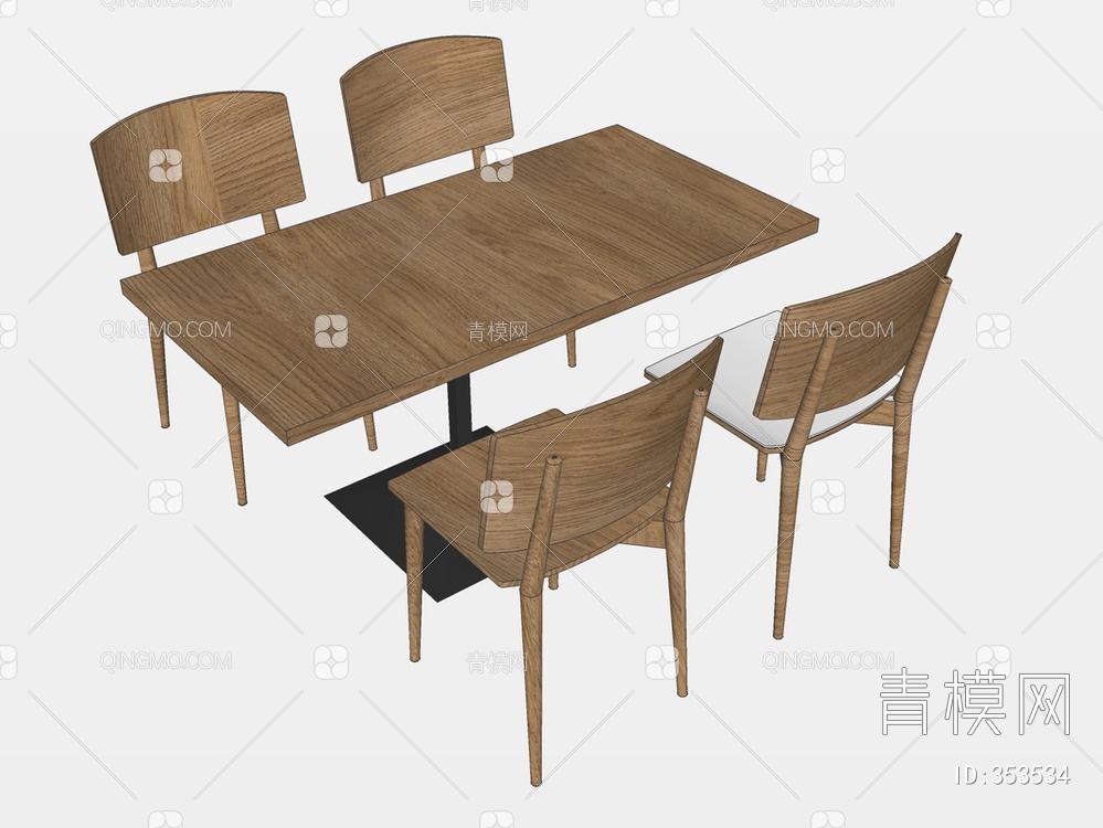 方形餐桌椅SU模型下载【ID:353534】