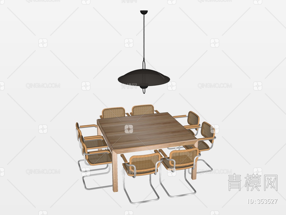 自然凤方形餐桌椅SU模型下载【ID:353527】