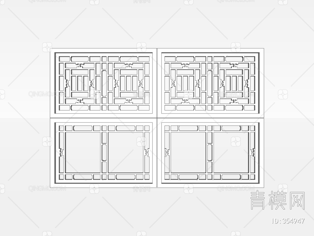 实木窗子SU模型下载【ID:354947】