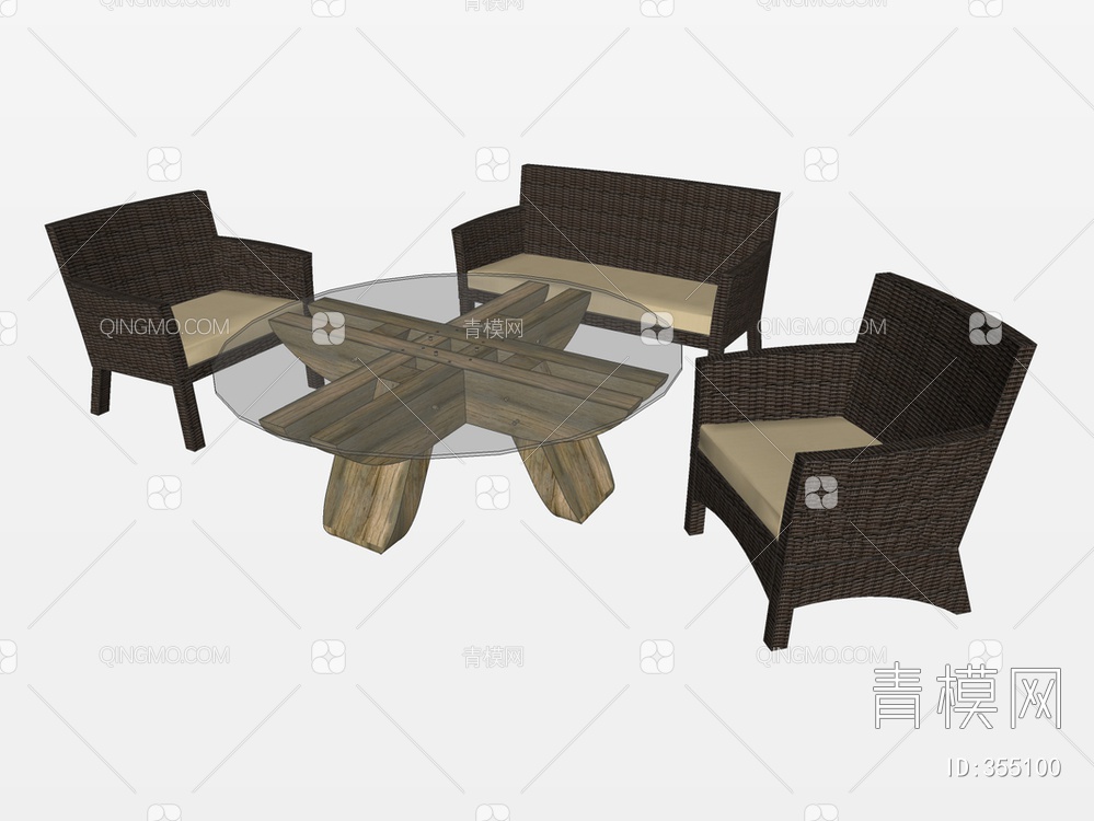 沙发椅茶几组合SU模型下载【ID:355100】