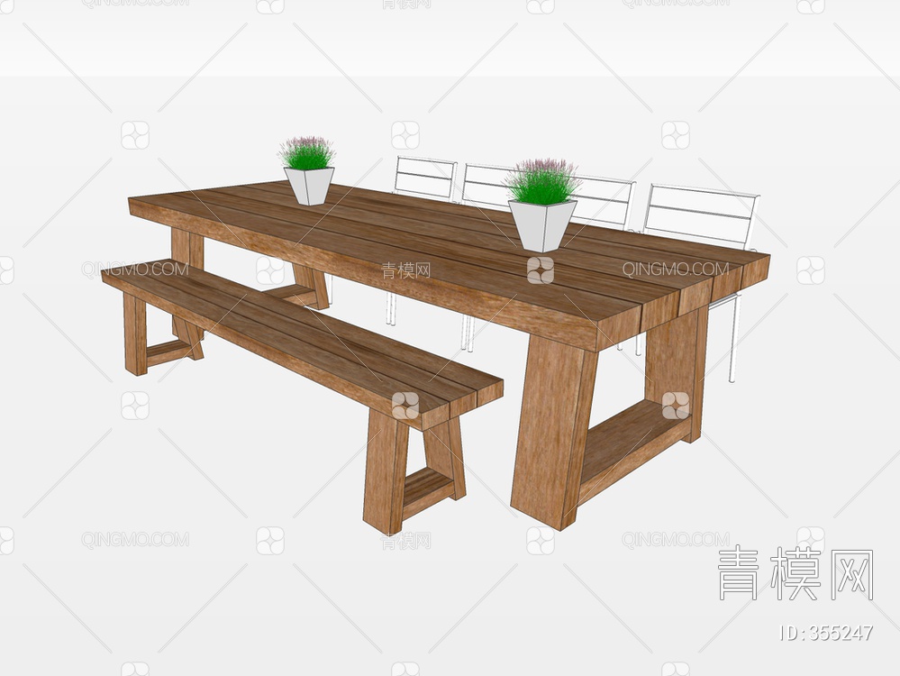木质餐桌椅SU模型下载【ID:355247】