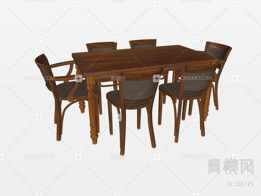木质餐桌椅SU模型下载【ID:355175】