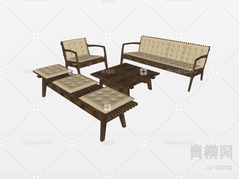 沙发椅茶几组合SU模型下载【ID:355103】