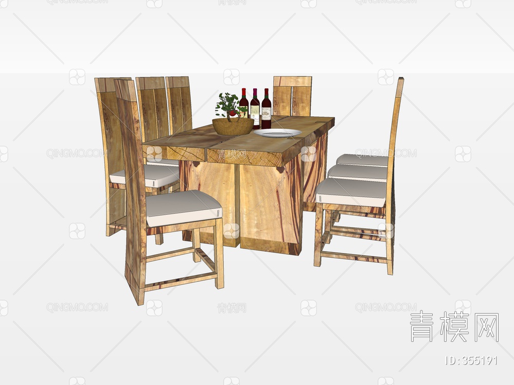 木质餐桌椅SU模型下载【ID:355191】