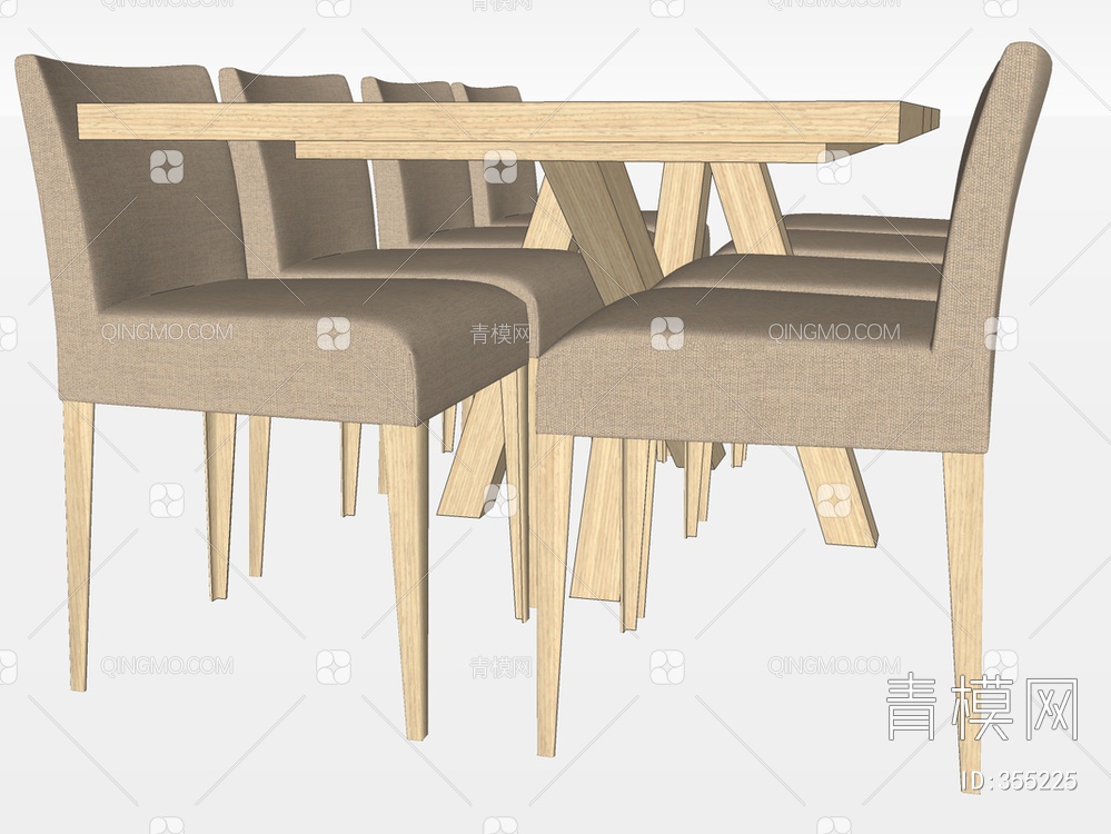 木质餐桌椅SU模型下载【ID:355225】