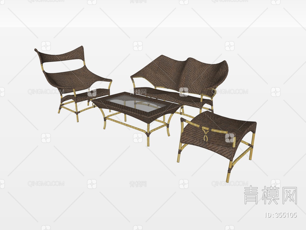 编织茶几椅子组合SU模型下载【ID:355105】