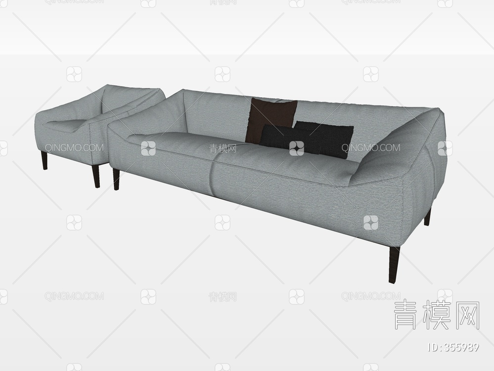 布艺双人沙发沙发椅组合SU模型下载【ID:355989】