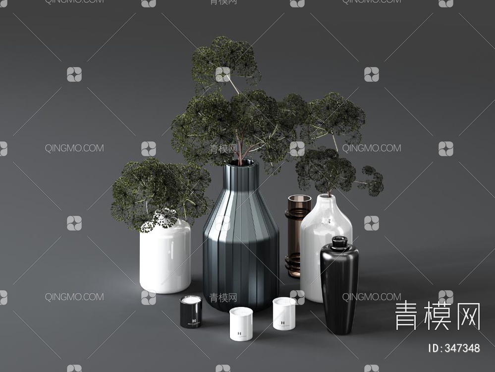 花瓶花卉3D模型下载【ID:347348】