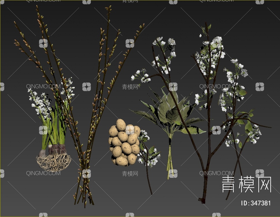 花瓶花卉组合3D模型下载【ID:347381】