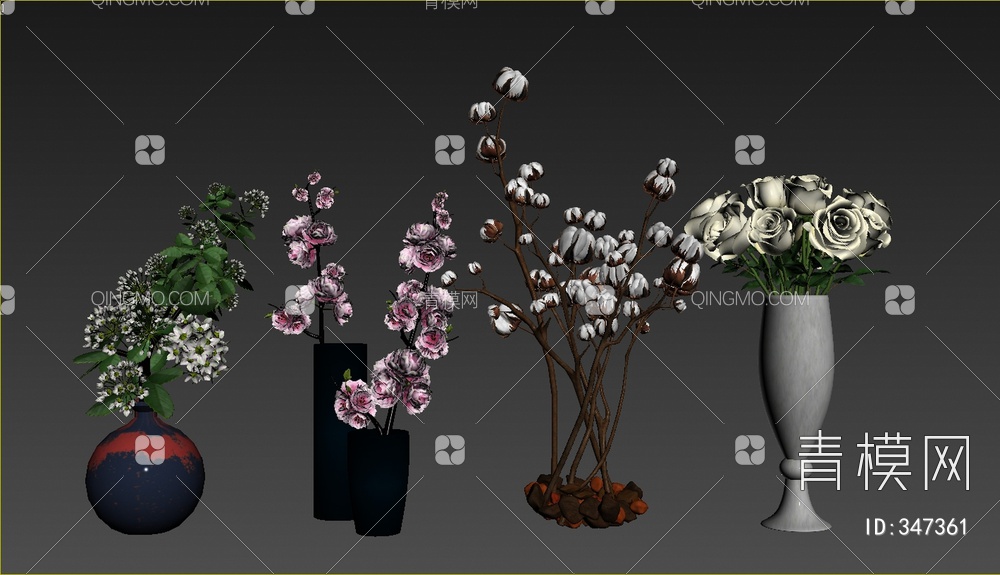 花瓶花卉3D模型下载【ID:347361】