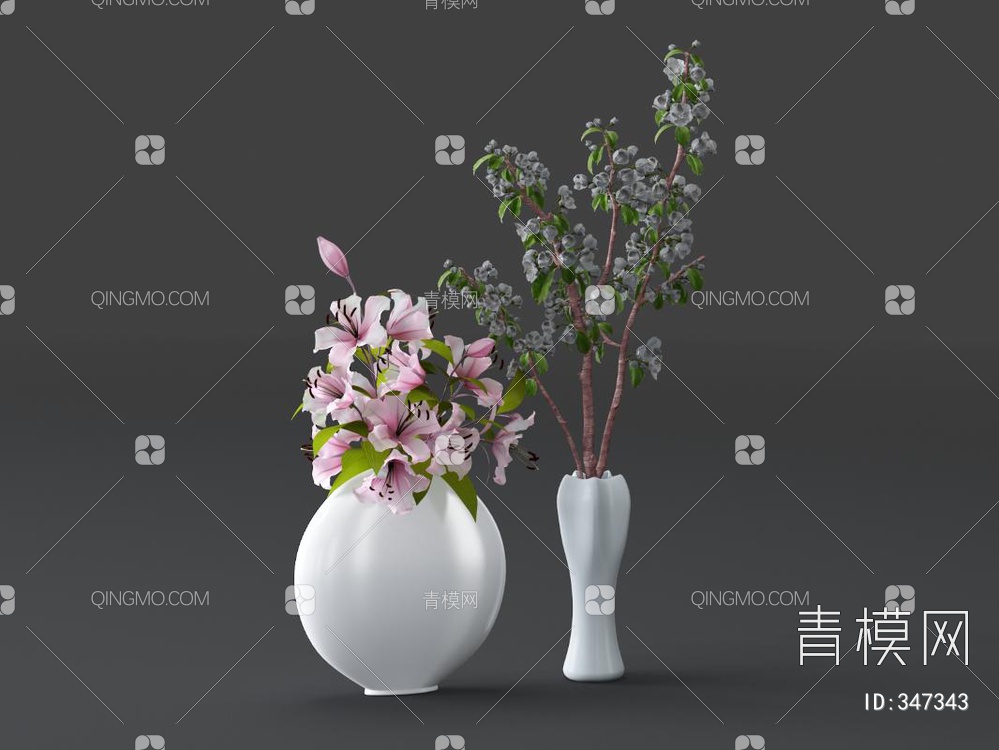 花瓶花卉3D模型下载【ID:347343】