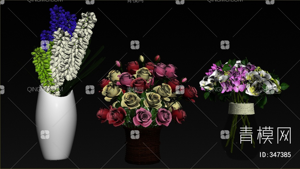 花卉花瓶组合3D模型下载【ID:347385】