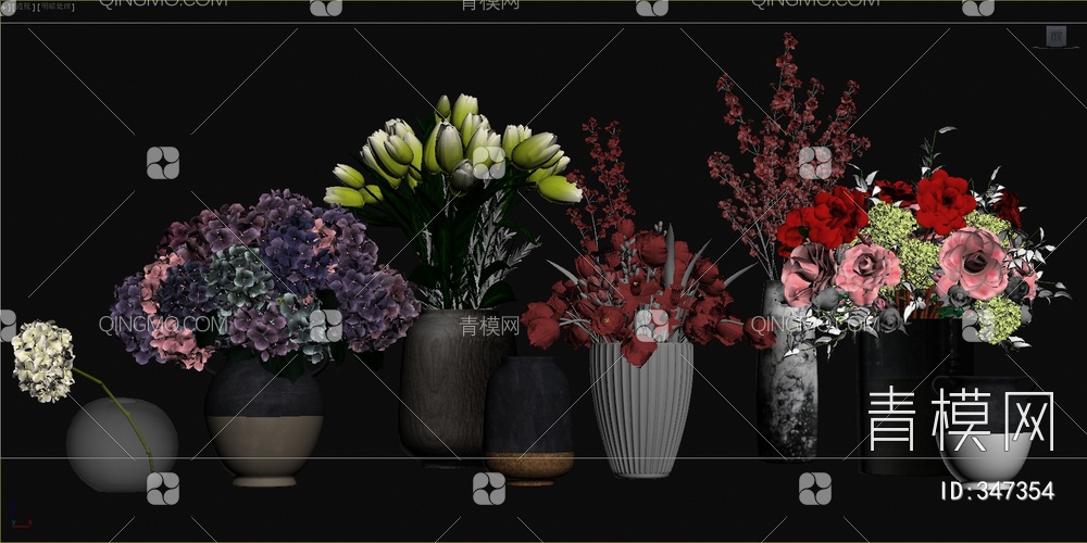 花瓶花卉组合3D模型下载【ID:347354】
