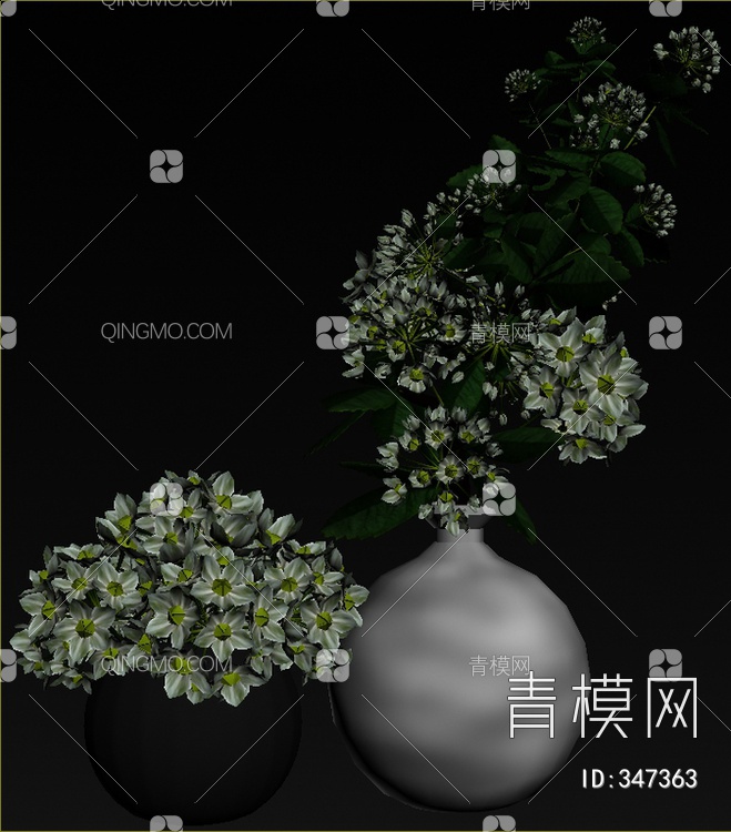 陶瓷花瓶花卉组合3D模型下载【ID:347363】