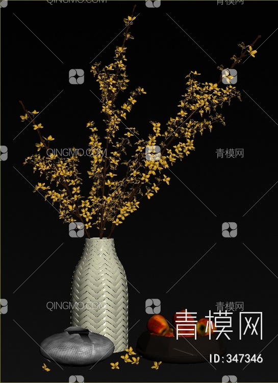 花瓶花卉组合3D模型下载【ID:347346】