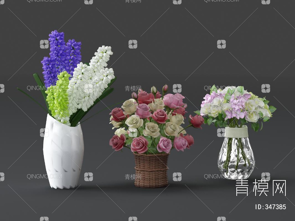 花卉花瓶组合3D模型下载【ID:347385】
