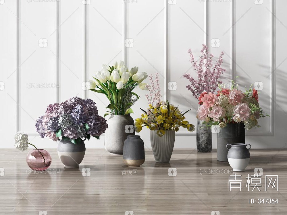 花瓶花卉组合3D模型下载【ID:347354】