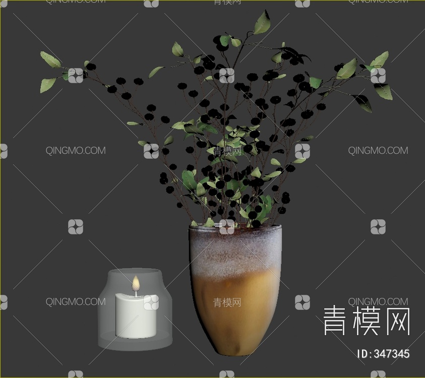 花瓶花卉组合3D模型下载【ID:347345】