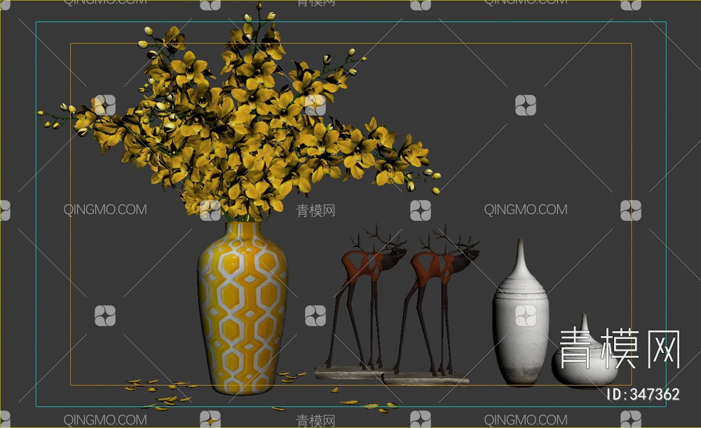 陶瓷花瓶花卉3D模型下载【ID:347362】