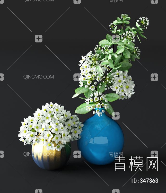 陶瓷花瓶花卉组合3D模型下载【ID:347363】