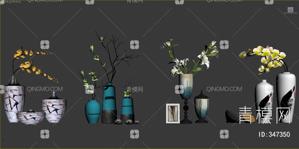 花卉花瓶组合3D模型下载【ID:347350】