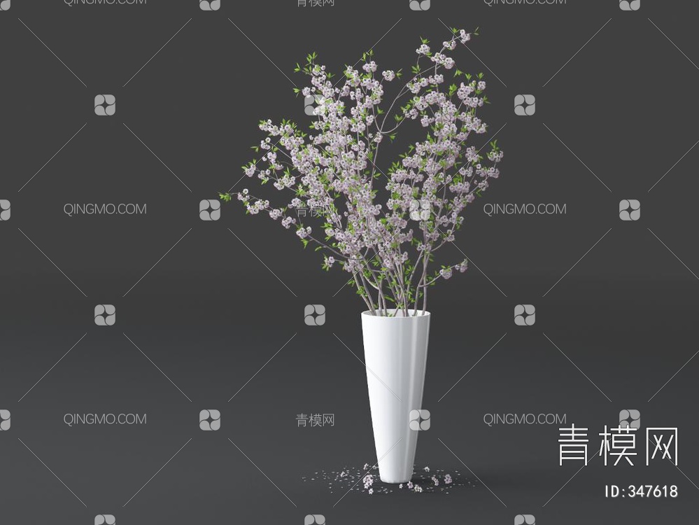 陶瓷花瓶花卉3D模型下载【ID:347618】