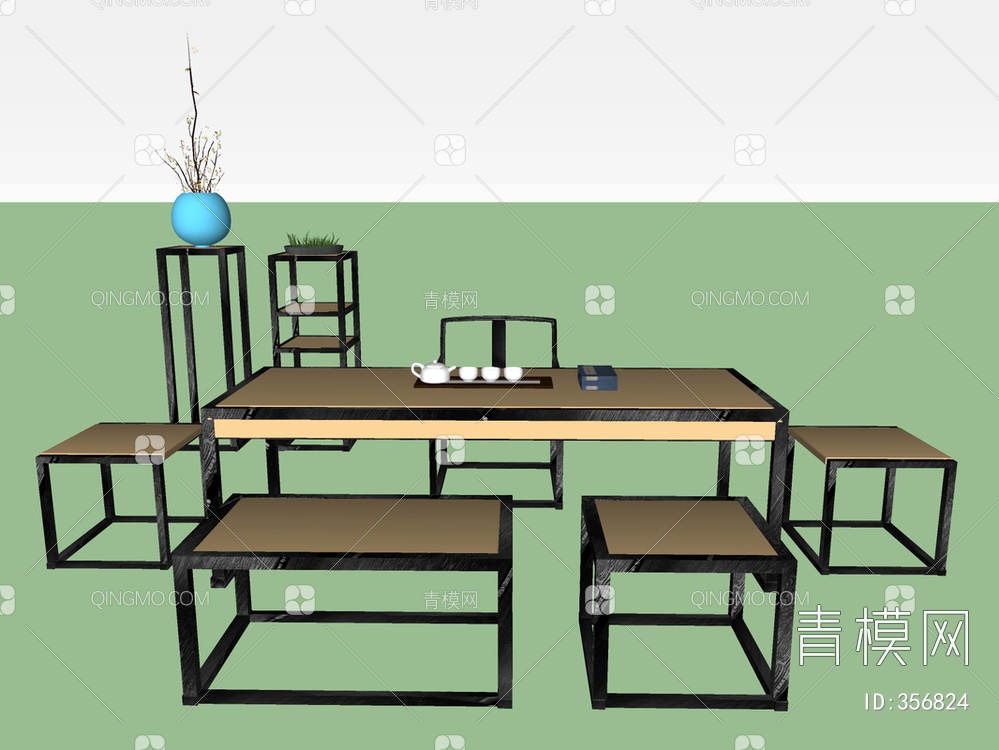 茶桌椅组合SU模型下载【ID:356824】