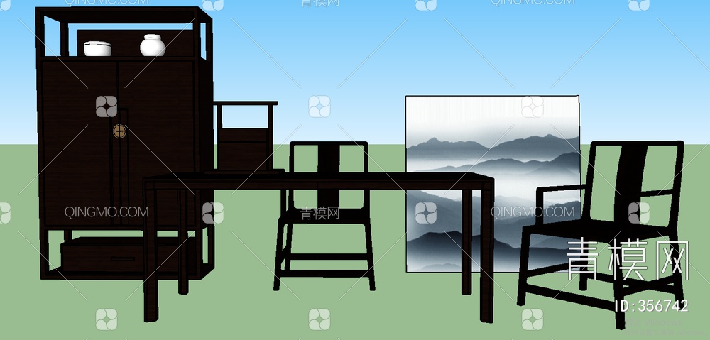 书桌椅组合SU模型下载【ID:356742】