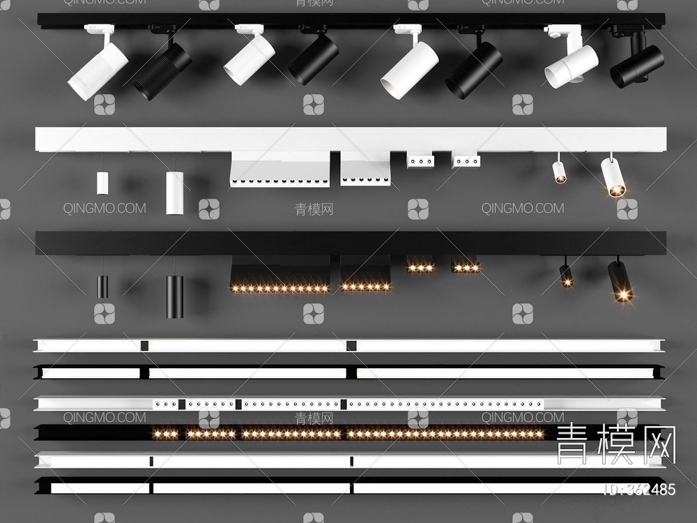 轨道射灯多头射灯灯带组合3D模型下载【ID:362485】
