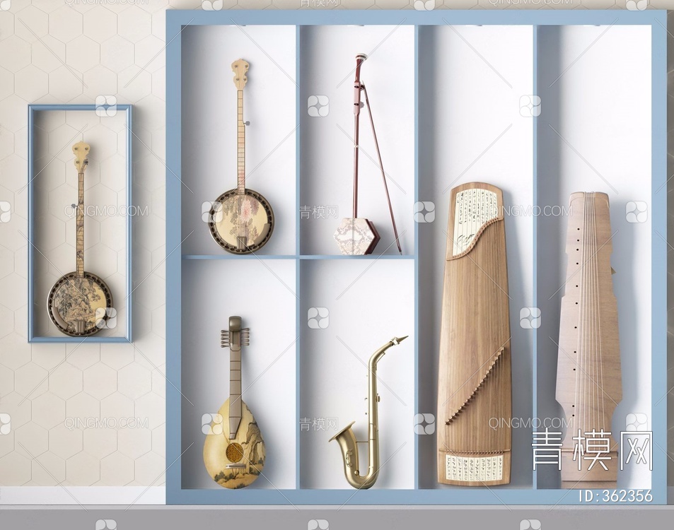 古筝琵琶二胡民族乐器组合3D模型下载【ID:362356】