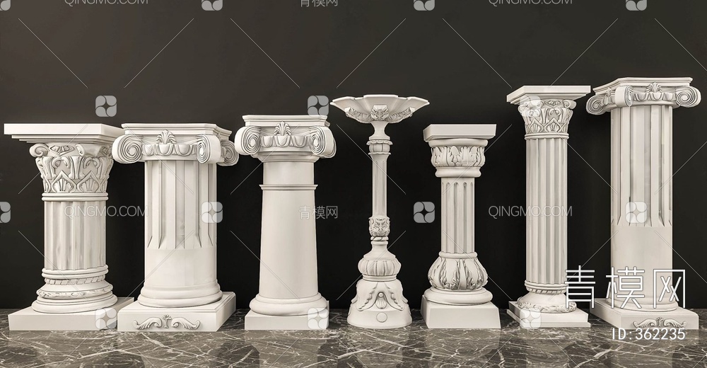 罗马石膏柱子组合1374433D模型下载【ID:362235】
