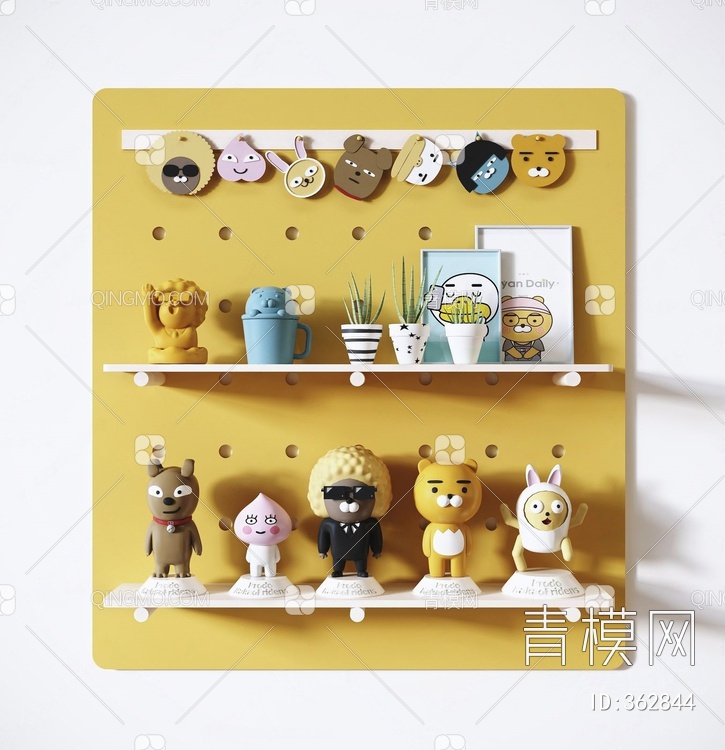 网红潮流Kakao Friends儿童玩具装饰摆件组合3D模型下载【ID:362844】