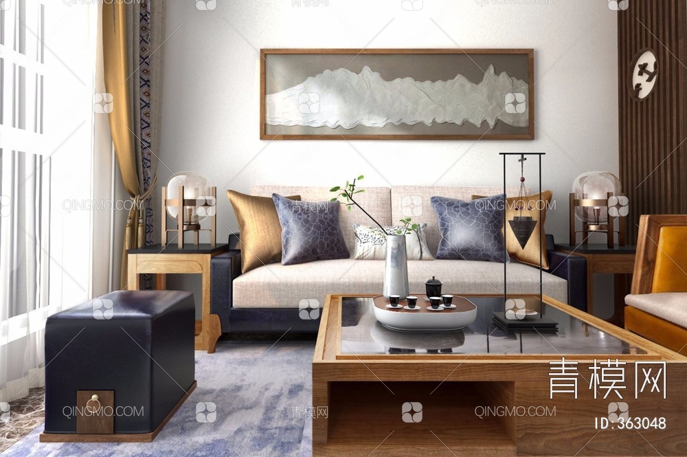 可行生活空间设计 沙发茶几组合3D模型下载【ID:363048】