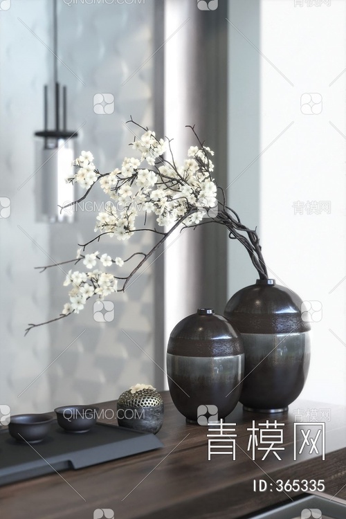 花瓶茶具吊灯组合3D模型下载【ID:365335】