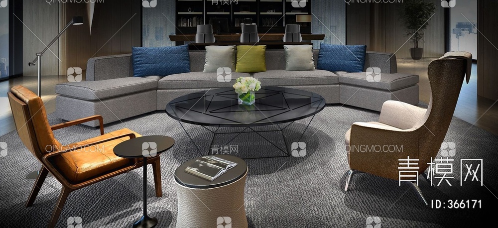 家具沙发茶几组合3D模型下载【ID:366171】