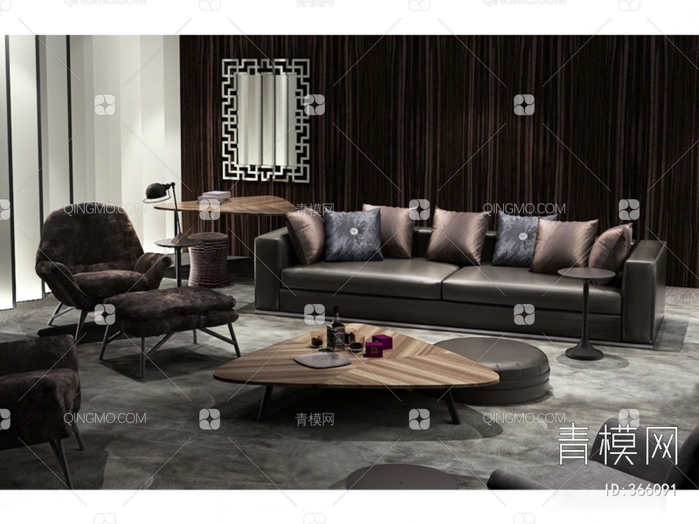 客厅沙发椅茶几组合3D模型下载【ID:366091】