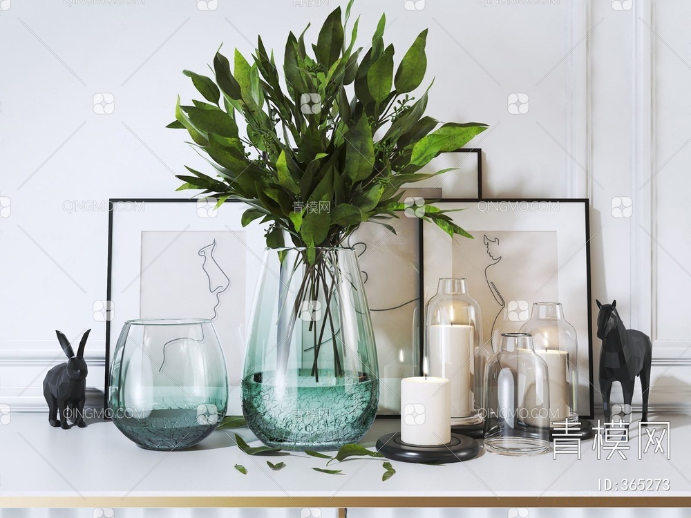 玻璃透明花瓶摆设组合3D模型下载【ID:365273】