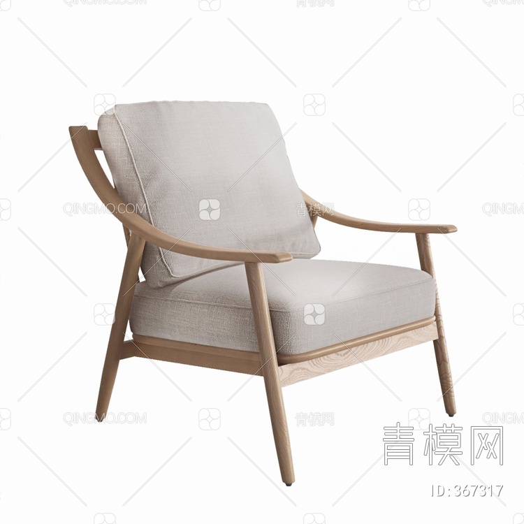 顾全 实木单人休闲沙发椅3D模型下载【ID:367317】